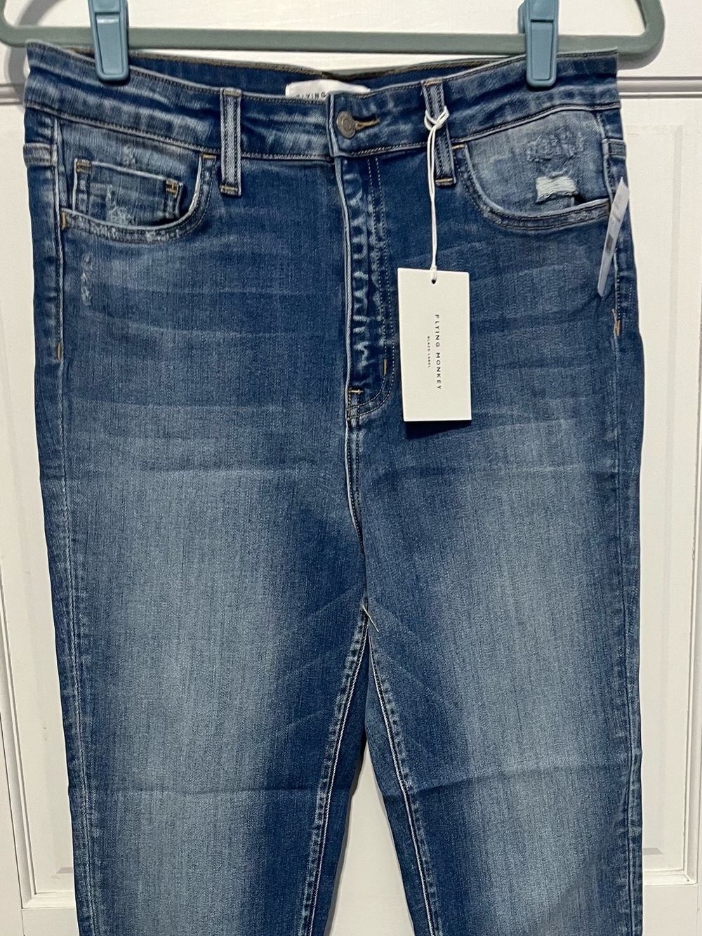 Flying Monkey Black Label Women's Mid-Blue Skinny Jeans with Light Distressing